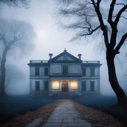 A book cover for 'Sombras do Passado' featuring an ancient mansion shrouded in ethereal mist, evoking mystery and romance