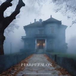 A book cover for 'Sombras do Passado' featuring an ancient mansion shrouded in ethereal mist, evoking mystery and romance