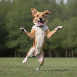 A lively, playful dog joyfully dancing on its hind legs.