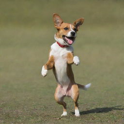 A lively, playful dog joyfully dancing on its hind legs.