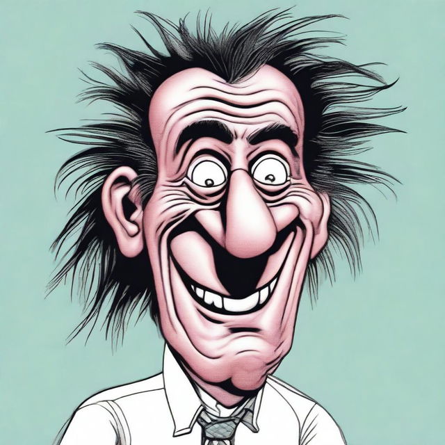 A caricature-style image of an extremely unattractive person named Bernat, with exaggerated features such as a large nose, crooked teeth, and messy hair