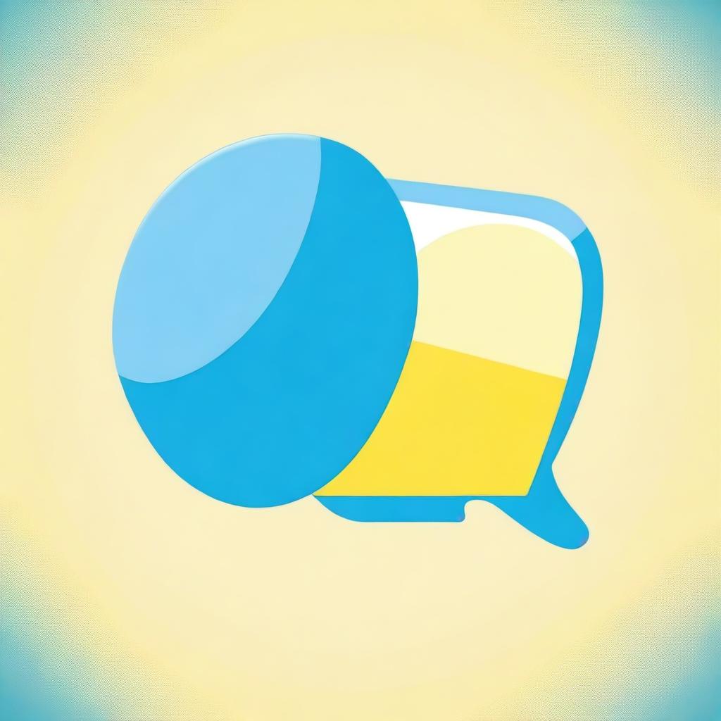 Create an image of a small white-blue megaphone inside a light yellow speech bubble on a blue background