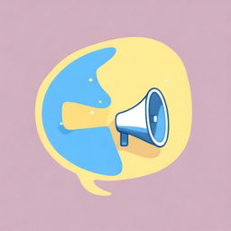 Create an image of a small white-blue megaphone inside a light yellow speech bubble on a blue background