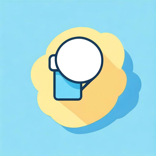 Create an image of a small white-blue megaphone inside a light yellow speech bubble on a blue background