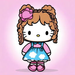 A Hello Kitty character with dark blonde curly hair and some braids, a large body, and wearing tight clothing