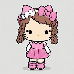 A Hello Kitty character with dark blonde curly hair and some braids, a large body, and wearing tight clothing