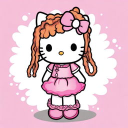 A Hello Kitty character with dark blonde curly hair and some braids, a large body, and wearing tight clothing