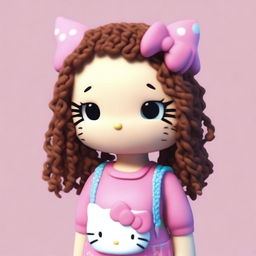 A realistic human version of Hello Kitty with dark blonde curly hair and some braids