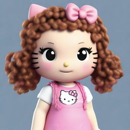 A realistic human version of Hello Kitty with dark blonde curly hair and some braids