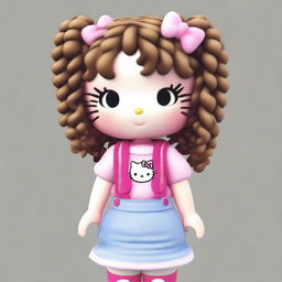 A realistic human version of Hello Kitty with dark blonde curly hair and some braids