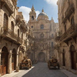 A vision of the city of Malta, reimagined with steampunk enhancements featuring intricate gear mechanisms, steam-powered contraptions and a fusion of traditional Maltese architecture with brass aspects.