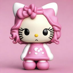 Create a realistic image of Hello Kitty with a human body, featuring curves and a mouth