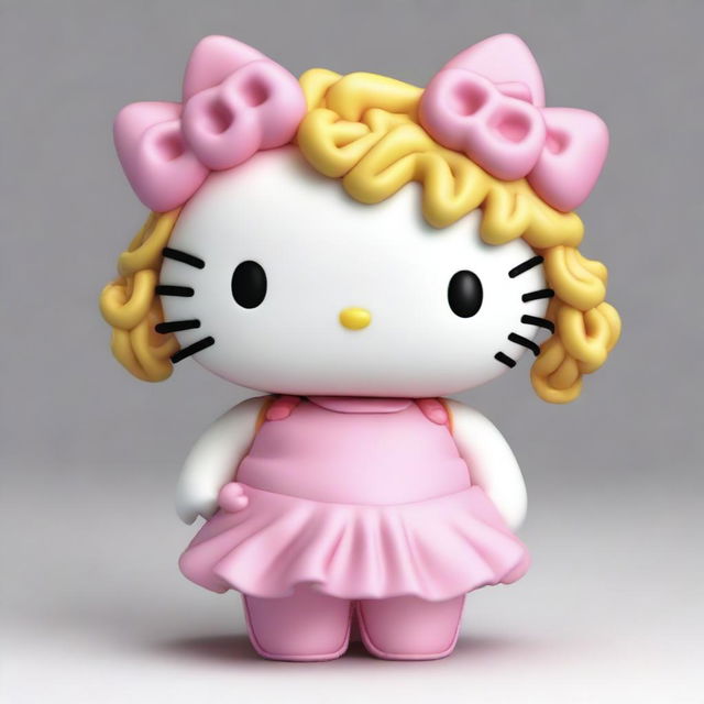 Create a realistic image of Hello Kitty with a human body, featuring curves and a mouth