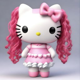 Create a realistic image of Hello Kitty with a human body, featuring curves and a mouth