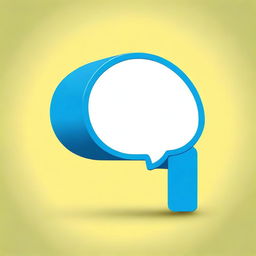 Create a real-life style image of a small white-blue megaphone in the middle of one big yellow speech bubble with a blue background