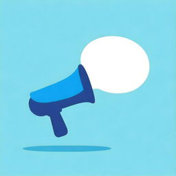 Create a photograph-like image of a small megaphone in the middle of a big speech bubble with a blue background