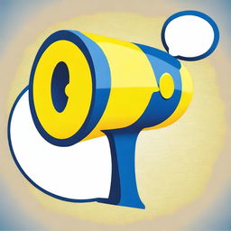 A yellow, white, and blue realistic megaphone placed in the center of a large speech bubble, designed for a gospel booklet