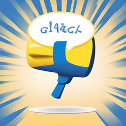 A yellow, white, and blue realistic megaphone placed in the center of a large speech bubble, designed for a gospel booklet