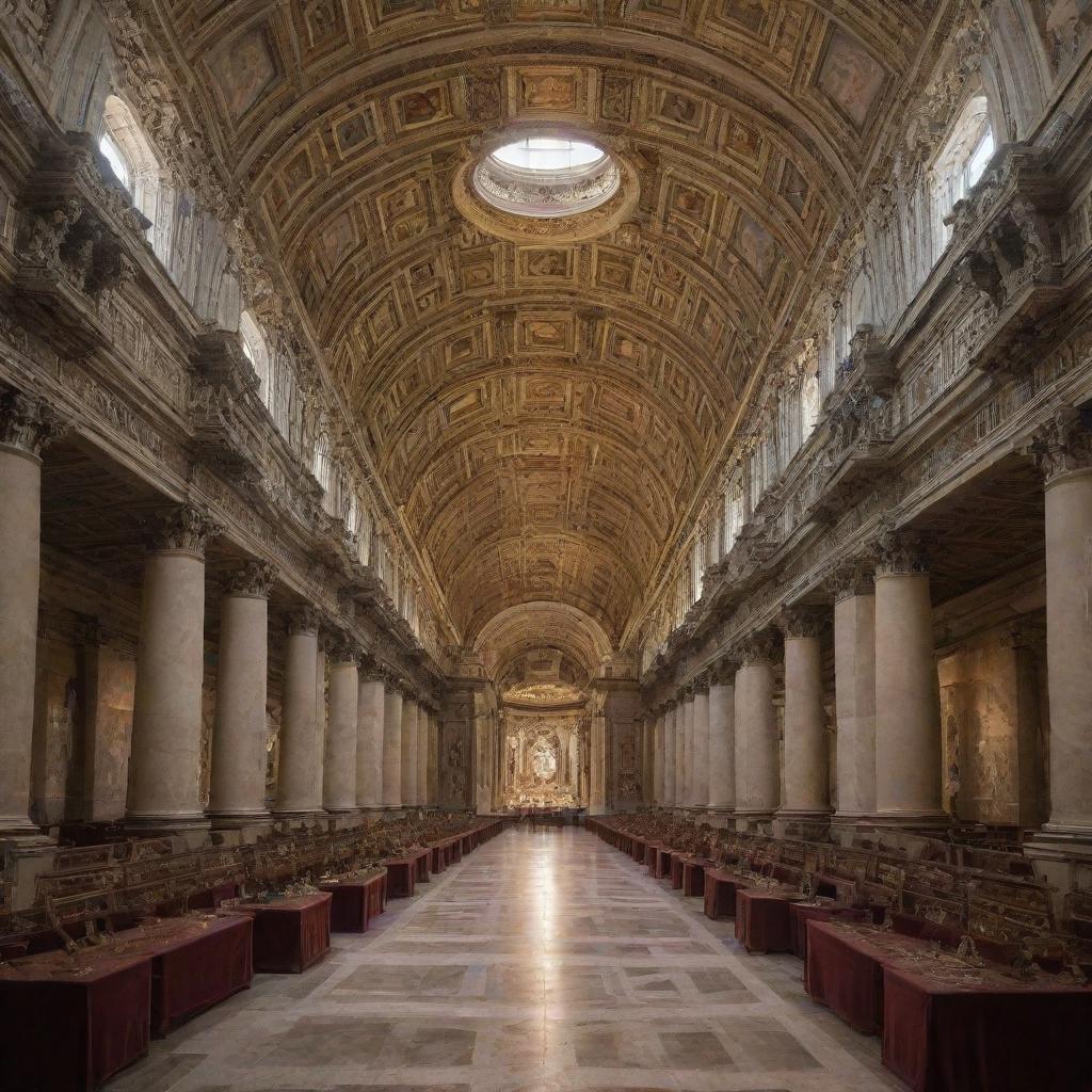 Vatican City draped in a steampunk atmosphere, merging intricate gears, cogwheels and steam-powered machinery harmoniously with the iconic and historical architecture.