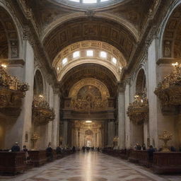 Vatican City draped in a steampunk atmosphere, merging intricate gears, cogwheels and steam-powered machinery harmoniously with the iconic and historical architecture.