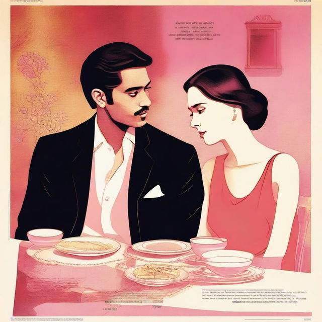 A film poster depicting an intimate dinner scene featuring Massele, a man in his 30s with a warm, loving expression, seated across from Efa, a faint, ethereal woman suggesting her ghostly presence