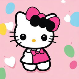 A cute Hello Kitty character with black bangs, featuring her signature bow and a cheerful expression