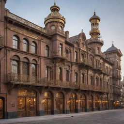 An Italian cityscape reimagined with a steampunk aesthetic, integrating brass accents, steam-powered mechanisms, and intricate cogs within the traditional Italian architecture.