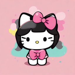 A cute Hello Kitty character with black bangs, featuring her signature bow and a cheerful expression