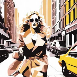 A detailed and stylish illustration of Carrie Bradshaw, the iconic character from Sex and the City