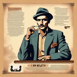 Design an inspirational poster featuring a man in vintage clothing with a serious demeanor, smoking a cigarette