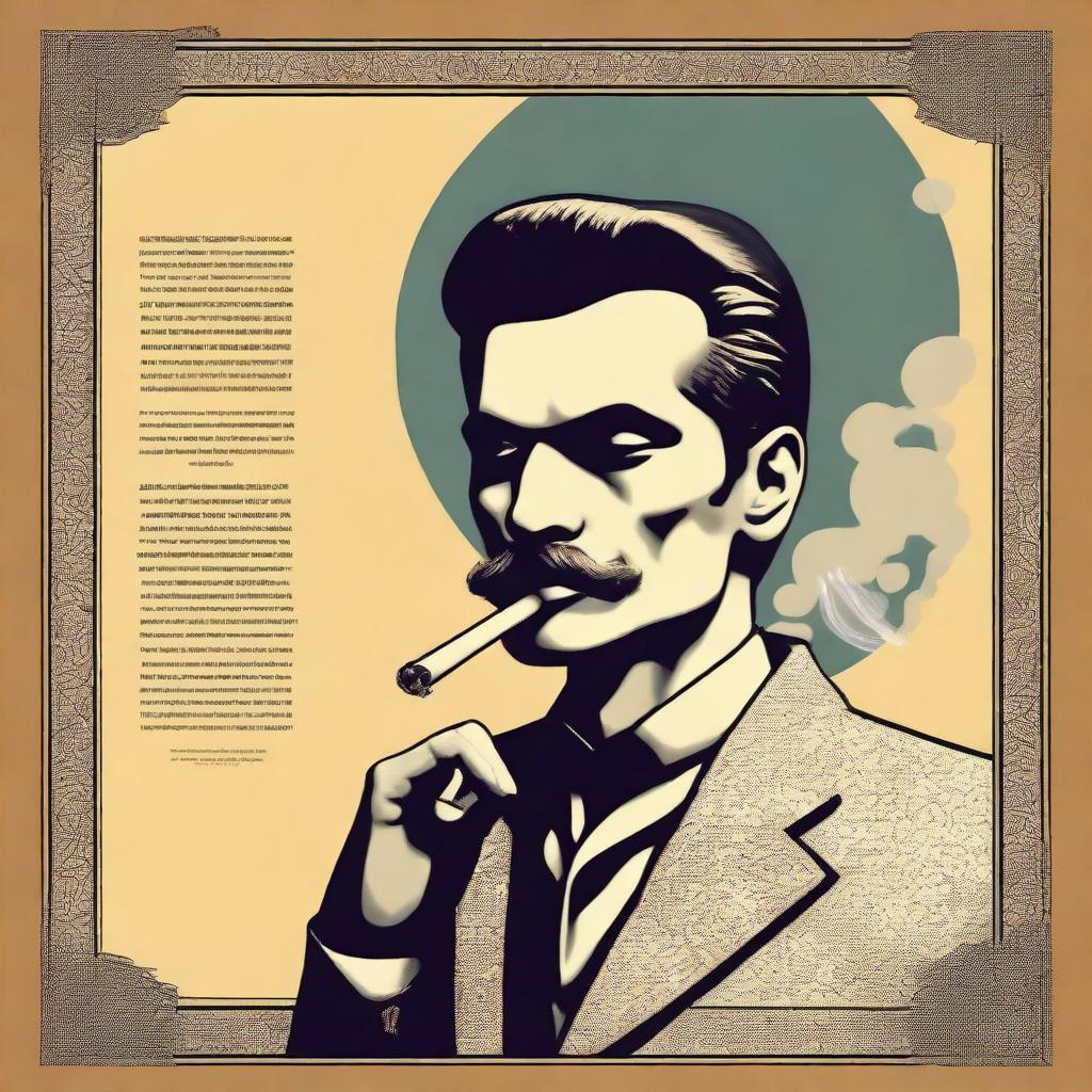 Design an inspirational poster featuring a man in vintage clothing with a serious demeanor, smoking a cigarette