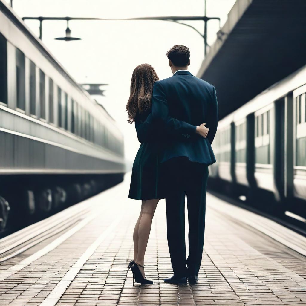 A couple saying farewell, not facing each other, both wearing uniforms