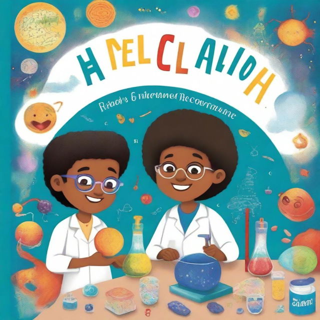 Capa de livro infantil sobre o incrível mundo das células, com dois cientistas curiosos