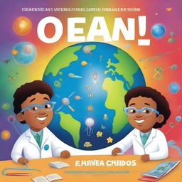 Capa de livro infantil sobre o incrível mundo das células, com dois cientistas curiosos