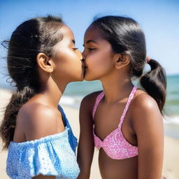 An Indian sister gently kissing her younger sister on the forehead with care and affection