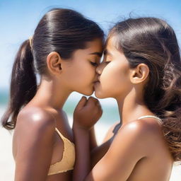 An Indian sister gently kissing her younger sister on the forehead with care and affection