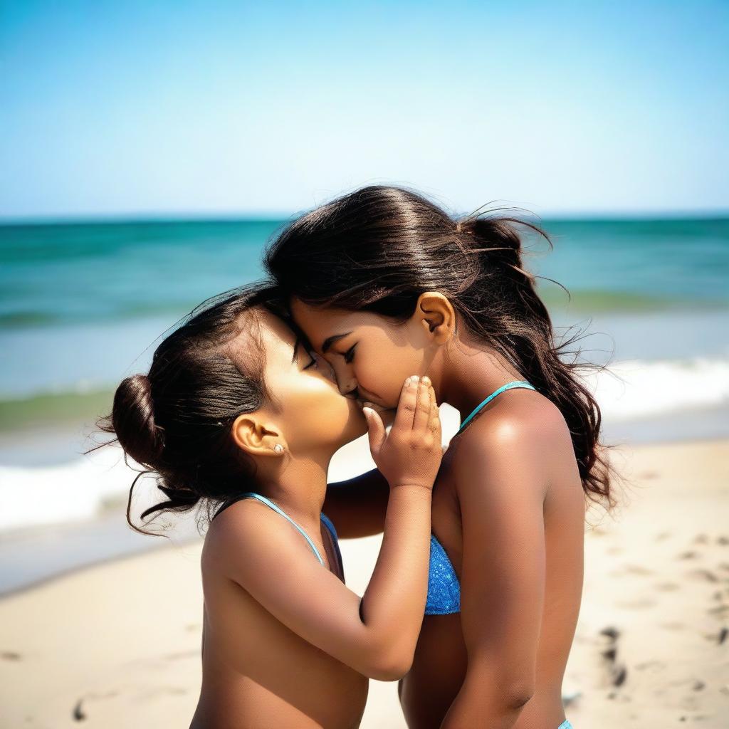 An Indian sister passionately kissing her younger sister with tongues touching