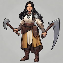 A female dwarf cleric standing at 4 feet tall and weighing 130 pounds