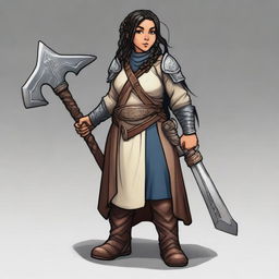 A female dwarf cleric standing at 4 feet tall and weighing 130 pounds