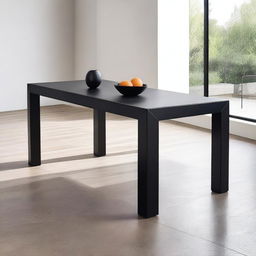 A modern rectangular black table replacing an old table in a room