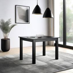 A modern rectangular black table replacing an old table in a room