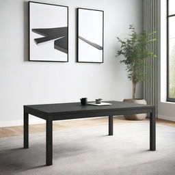 A modern rectangular black table replacing an old table in a room