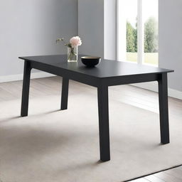 A modern rectangular black table replacing an old table in a room