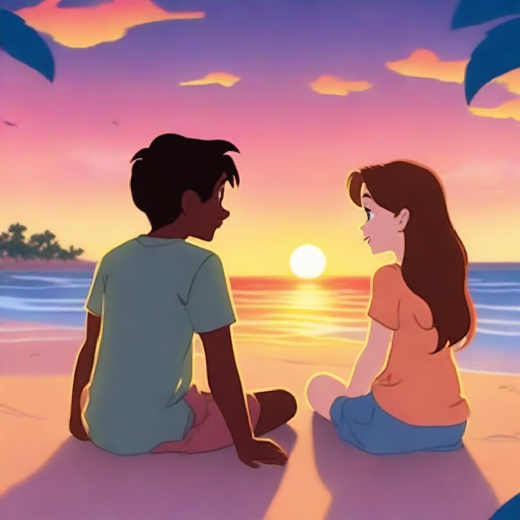 An animated scene depicting a summer teen romance