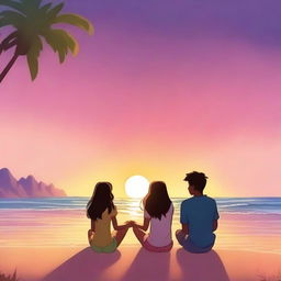 An animated scene depicting a summer teen romance