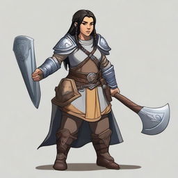 A female dwarf cleric standing at 4 feet tall and weighing 130 pounds