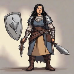 A female dwarf cleric standing at 4 feet tall and weighing 130 pounds