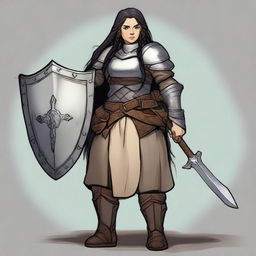 A female dwarf cleric standing at 4 feet tall and weighing 130 pounds