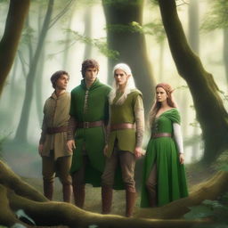 Four people in a forest