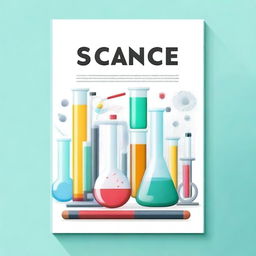 Create a cover for a science subject featuring various scientific tools such as microscopes, test tubes, beakers, and flasks